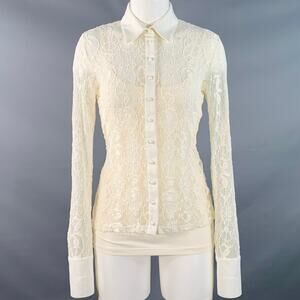 ANNE FONTAINE Size 6 Margie Cream Polyamide Blend Lace Button Up Blouse
